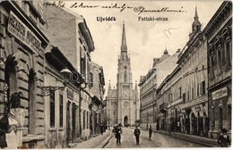 T2 1906 Újvidék, Novi Sad; Futtaki Utca, Templom, Otthon Kávéház, Heksch Nővérek üzlete / Street View With Shop And Chur - Non Classés