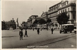 * T2 Bucharest, Bucuresti; Universitatea / Street View With University, Autobus, Statue. I. Podeanu Photo - Unclassified