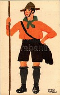 ** T1 Cserkész Művészlap, Diana Sósborszesz Reklám A Hátoldalon. Ungarische Werkstätte / Scout. Hungarian Art Postcard,  - Unclassified