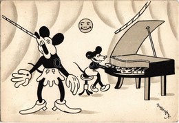 ** T2/T3 Mickey Mouse Playing On The Piano, Minnie Mouse Singing. Early Disney Art Postcard S: Bisztriczky (Rb) - Non Classés