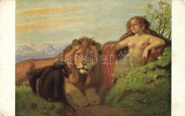 ** T2/T3 Eine Frage / Erotic Nude Art Postcard, Lion S: Th. Grätz (EK) - Zonder Classificatie