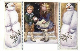 ** T2/T3 Children With Snowman And Snowball, B.K.W.I. 350-3. - Non Classés