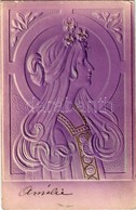 T2/T3 1903 Emb. Art Nouveau Lady Litho (EK) - Ohne Zuordnung