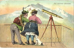 ** T2/T3 Zur Schönen Aussicht! / Humorous Ambiguous Postcard, Dog Looking Under The Lady's Skirt (EK) - Ohne Zuordnung
