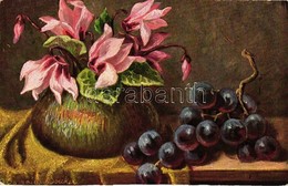 * T2/T3 Grapes And Flowers, Still Life, Erika No. 2835, S: A. Gammius Boecker (EK) - Zonder Classificatie