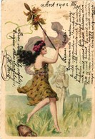 T2/T3 Antique Style Litho Art Postcard With Real Pearl Decoration (slightly Worn Edges) - Non Classificati