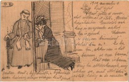 T2/T3 A Pap és A Gyónó Hölgy. Kézzel Rajzolt Grafikai Művészlap / Lady Confessing To The Priest. Hand-drawn Graphic Art  - Unclassified