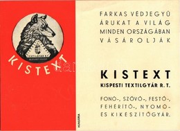 ** T2 Kistext Kispesti Textilgyár Rt. Reklámlapja. Budapest V. Sas Utca 16. / Hungarian Textile Factory Advertising (non - Zonder Classificatie