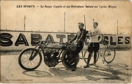 ** T2/T3 Le Stayer Capelle Et Son Entraineur Sabaté Sur Cycles Alcyon / Motorvezetéses Kerékpárverseny Rajt Előtt / Bicy - Zonder Classificatie