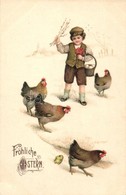 T2/T3 'Fröhliche Ostern' / Easter, Child With Chicken, Litho (EK) - Ohne Zuordnung