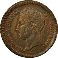 Monnaie, Monaco, Honore V, Decime, 1838, Monaco, TTB, Cuivre, Gadoury:MC 105 - Charles III.