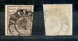 ANTICHI STATI - LOMBARDO VENETO - 1854 - 30 Cent (9b - Bruno Cioccolato) Usato A Verona (110) - Otros & Sin Clasificación