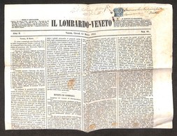 ANTICHI STATI - LOMBARDO VENETO - 3 Cent (1 - Giornali) Corto A Destra - Intero Giornale (Il Lombardo Veneto) Del 13.3.5 - Sonstige & Ohne Zuordnung