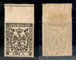 ANTICHI STATI - MODENA - 1853 - 1 Lira (11) Bordo Foglio In Alto - Filigrana Capovolta Invertita - Goma Originale - Other & Unclassified