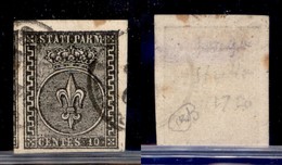 ANTICHI STATI - PARMA - 1852 - 10 Cent (2 - Nero Intenso) Usato - Angolo Di Foglio Con Vicino A Sinistra - Sonstige & Ohne Zuordnung