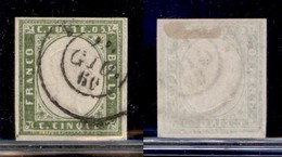 ANTICHI STATI - SARDEGNA - 1859 - 5 Cent (13Bb - Verde Oliva Chiaro) Usato (400) - Sonstige & Ohne Zuordnung