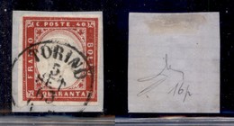 ANTICHI STATI - SARDEGNA - 1862 - 40 Cent (16Eb) Usato A Torino Su Frammento (135) - Sonstige & Ohne Zuordnung