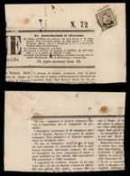 ANTICHI STATI - SARDEGNA - 1861 - 2 Cent (20a - Nero) Usato Su Frammento Di Giornale (475) - Sonstige & Ohne Zuordnung