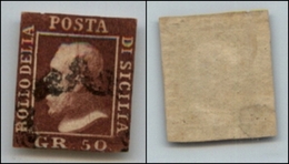 ANTICHI STATI - SICILIA - 1859 - 50 Grana (46b - Bruno Scuro Violaceo) Usato - Ritagliato Nel Disegno (45.000) - Sonstige & Ohne Zuordnung