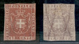 ANTICHI STATI - TOSCANA - 1860 - 40 Cent (21) Nuovo Senza Gomma - Appena Corto Da Tre Lati - Cert. AG (9.500) - Sonstige & Ohne Zuordnung