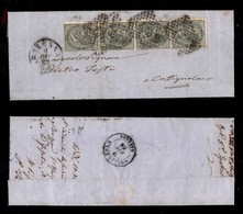 REGNO D'ITALIA - POSTA ORDINARIA - 5 Cent (16) - Striscia Verticale Di Quattro Su Letterina Da Ravenna A Cotignola Del 9 - Sonstige & Ohne Zuordnung