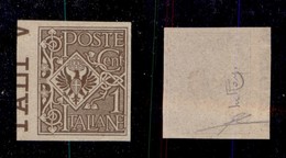 REGNO D'ITALIA - POSTA ORDINARIA - 1901 - Prova Di Macchina - 1 Cent Floreale (68) Non Dentellato - Nuovo Senza Gomma - Autres & Non Classés