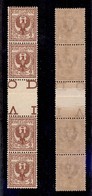 REGNO D'ITALIA - POSTA ORDINARIA - 1901 - 2 Cent Floreale (69) - Striscia Verticale Di Quattro Con Interspazio Al Centro - Sonstige & Ohne Zuordnung