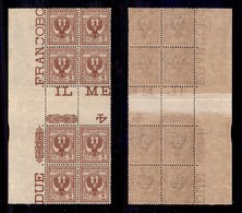 REGNO D'ITALIA - POSTA ORDINARIA - 1901 - 2 Cent Floreale (69) - Blocco Angolare Di Otto Con Interspazio Al Centro - Fil - Sonstige & Ohne Zuordnung