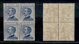 REGNO D'ITALIA - POSTA ORDINARIA - 1908 - 25 Cent Michetti (83) In Quartina - Filigrana Lettere (8/10) A Sinistra - Gomm - Sonstige & Ohne Zuordnung