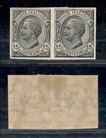 REGNO D'ITALIA - POSTA ORDINARIA - 1919 - 15 Cent Leoni (108d) - Coppia Non Dentellata - Gomma Originale (360) - Sonstige & Ohne Zuordnung