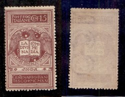 REGNO D'ITALIA - POSTA ORDINARIA - 1921 - 15 Cent Dante (116ba) Con Intera Filigrana Lettere (NCO) - Gomma Integra (300+ - Sonstige & Ohne Zuordnung