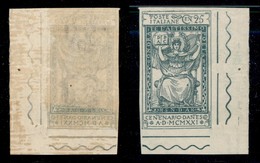 REGNO D'ITALIA - POSTA ORDINARIA - 1921 - 25 Cent Dante (117f Varietà U) Angolo Di Foglio Non Dentellato Con Decalco Par - Sonstige & Ohne Zuordnung