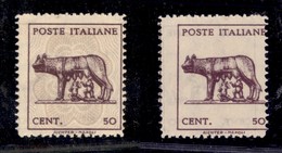 REGNO D'ITALIA - LUOGOTENENZA - 1943 - 50 Cent (515d) Stampa Recto Verso Con Retro Spostato (300) - Sonstige & Ohne Zuordnung