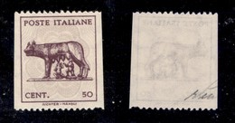 REGNO D'ITALIA - LUOGOTENENZA - 1943 - 50 Cent (515p) Non Dentellato Verticalmente (80) - Sonstige & Ohne Zuordnung