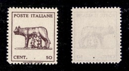 REGNO D'ITALIA - LUOGOTENENZA - 1944 - 50 Cent (515Ah) Senza Fondo Di Sicurezza (150) - Autres & Non Classés