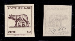 REGNO D'ITALIA - LUOGOTENENZA - 1944 - 50 Cent (515Ah) Non Dentellato Senza Fondo Di Sicurezza (120) - Autres & Non Classés