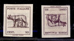 REGNO D'ITALIA - LUOGOTENENZA - 1944 - 50 Cent (515An) Con Stampa Recto Verso (capovolta) Non Dentellato (180) - Sonstige & Ohne Zuordnung