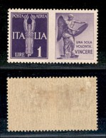 REGNO D'ITALIA - POSTA AEREA - 1942 - 1 Lira Aerea Propaganda (13A) - Non Emesso - Gomma Originale (420) - Autres & Non Classés