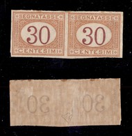 REGNO D'ITALIA - SEGNATASSE - 1890 - 30 Cent (23g) - Coppia Non Dentellata - Diena + Cert. AG (11.000) - Sonstige & Ohne Zuordnung