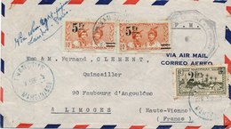 Lettre FM François Martinique Via New York Londres Paris Cachet Messagerie Nationale - Cartas & Documentos