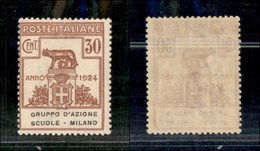 REGNO D'ITALIA - PARASTATALI - 1924 - Scuole Milano - 30 Cent (40) - Gomma Integra (175) - Autres & Non Classés