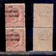 OCCUPAZIONI - TRENTO E TRIESTE - 1919 - 10 Cent Su 10 (4ufd) - Coppia Verticale Con Soprastampe In Alto (fk) A Sinistra  - Sonstige & Ohne Zuordnung