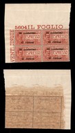 OCCUPAZIONI - TRENTO E TRIESTE - 1919 - 25 Cent (1) - Quartina Angolare Con Numero Di Tavola 5604 - Gomma Integra - Sonstige & Ohne Zuordnung