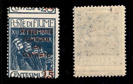 OCCUPAZIONI - FIUME - 1920 - 15 Cent Su 25 Reggenza Del Carnaro (137 - Varietà) - Dentellatura Orizzontale Spostata In A - Autres & Non Classés