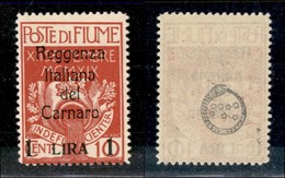 OCCUPAZIONI - FIUME - 1920 - Reggenza Del Carnaro - 1 Lira Su 10 Cent (143) - Gomma Integra (175) - Autres & Non Classés
