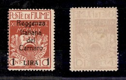 OCCUPAZIONI - FIUME - 1920 - 1 Lira Su 10 Cent (143t) Senza Emblema Al Retro - Gomma Originale (220) - Autres & Non Classés