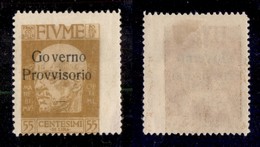 OCCUPAZIONI - FIUME - 1921 - Governo Provvisorio - 55 Cent (157) - Dentellatura Destra Spostata - Gomma Originale - Non  - Autres & Non Classés