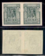 COLONIE - EGEO - 1929 - 25 Cent Pittorica (6b) - Coppia Non Dentellata - Gomma Originale - Diena (440+) - Autres & Non Classés