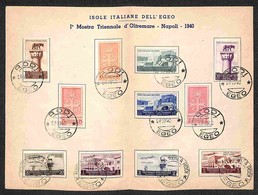 COLONIE - EGEO - 1940 - Triennale D’Oltremare (111/117 + 52/55 Aerea) - Emissione Completa Su Folder Originale - Rodi 28 - Altri & Non Classificati