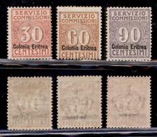 COLONIE - ERITREA - 1916 - Servizio Commissioni (1/3) - Serie Completa - Gomma Originale (200) - Sonstige & Ohne Zuordnung